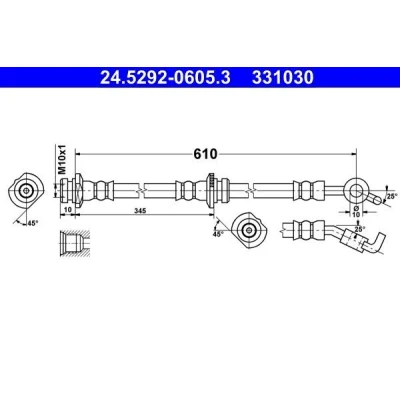Billede af ATE 24.5292 0605.3 Bremseslange 610 M10x1 NISSAN: Note I, MICRA 3