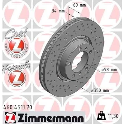 Billede af ZIMMERMANN 460.4511.70 Bremseskiver 350 34 7/5 5 130 ventileret, hullet, todelt bremseskive coatet PORSCHE: 911 Cabriolet, Coupe