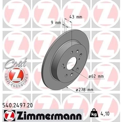 Billede af ZIMMERMANN COAT Z 540.2497.20 Bremseskiver 278 9 9/5 5 114 fuldstændigt coatet SUZUKI: SWIFT 3