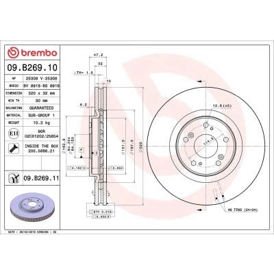 Billede af BREMBO 09.B269.11 Bremseskiver 320 32 5 indvendigt ventileret coatet med skruer HONDA: Accord 8, 8 Kombi, 9 Limousine