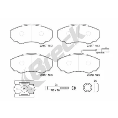 Billede af BRECK 23917 00 703 10 Bremseklodser Inkl. slidadvarselskontakt, med indbygget slidsensor tilbehør FIAT: Ducato III Ladvogn / Chassis