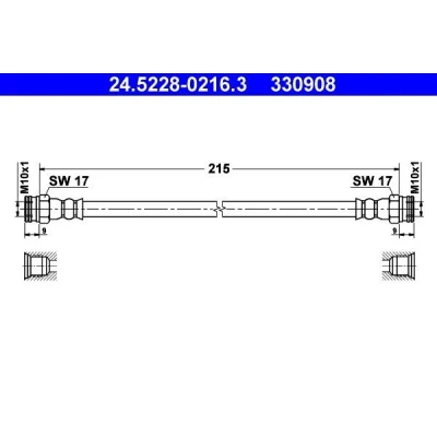 Billede af ATE 24.5228 0216.3 Bremseslange 215 FIAT: Punto II Hatchback, Grande ALFA ROMEO: MiTo