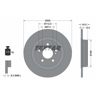 Billede af TEXTAR PRO 92277503 Bremseskiver 300 10 05/06 112 fuldstændigt coatet uden hjulbolte, hjulnav MERCEDES BENZ: SLK