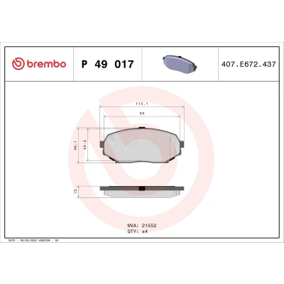Billede af BREMBO P 49 017 Bremseklodser Ekskl. slidadvarselskontakt uden tilbehør MAZDA: MX 5 I