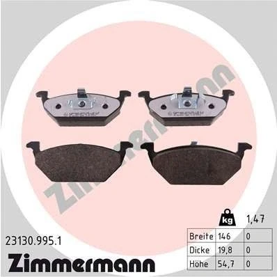 Billede af ZIMMERMANN 23130.995.1 Bremseklodser Billede svarer til leveringsomfang VOLKSWAGEN: up! Hatchback, Polo V Golf 4, SKODA: Fabia 2