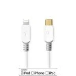 Billede af USB kabel 2.0 Apple Lightning 8 pin Type C Han 480 Mbps 18 W Guldplateret 2.00 m Runde PVC Grå / Hvid Window Box