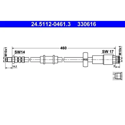Billede af ATE 24.5112 0461.3 Bremseslange 460 M10x1 FIAT: Ducato II Ladvogn/Chassis
