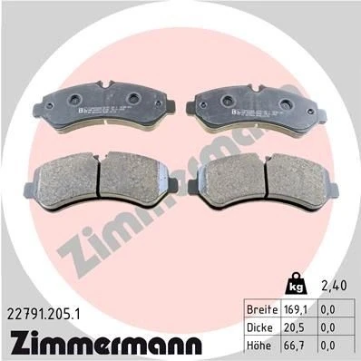 Billede af ZIMMERMANN 22791.205.1 Bremseklodser Forberedt til slidindikator Billede svarer leveringsomfang MERCEDES BENZ: Sprinter 5 t Van