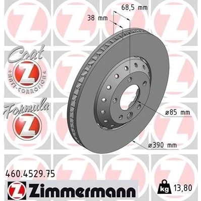 Billede af ZIMMERMANN 460.4529.75 Bremseskiver 390 38 6/5 5 130 ventileret, todelt bremseskive coatet legeret PORSCHE: Cayenne
