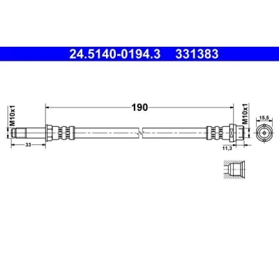 Billede af ATE 24.5140 0194.3 Bremseslange 190 M10x1 VOLKSWAGEN: Multivan 5 (7HM, Transporter