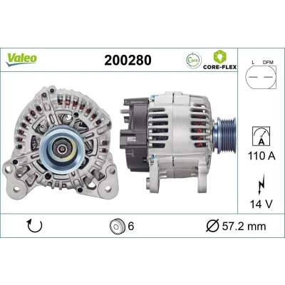 Billede af VALEO 200280 Generator 14V 110A VOLKSWAGEN: Polo V Hatchback, Caddy 3, GOLF 6, SKODA: Octavia II 2 Combi, SEAT: Ibiza 4