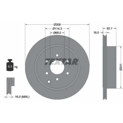 Billede af TEXTAR PRO 92181603 Bremseskiver 308 18 06/07 114,3 indvendigt ventileret coatet uden hjulbolte, hjulnav NISSAN: NP300 Navara Pick up