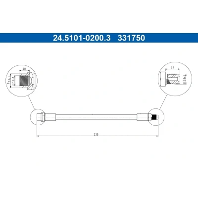Billede af ATE 24.5101 0200.3 Bremseslange 235mm M10x1mm AUDI: A4 B5 Sedan, Avant