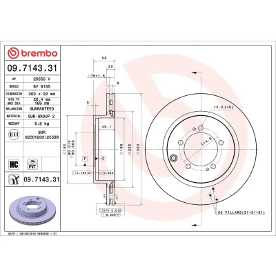 Billede af BREMBO COATED DISC LINE 09.7143.31 Bremseskiver 300 22 5 indvendigt ventileret coatet højkarboniseret