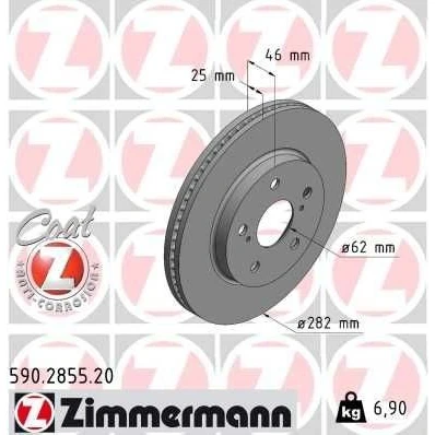 Billede af ZIMMERMANN 590.2855.20 Bremseskiver 282 25 7/5 5 114 indvendigt ventileret coatet TOYOTA: Corolla XII Stationcar, Hatchback
