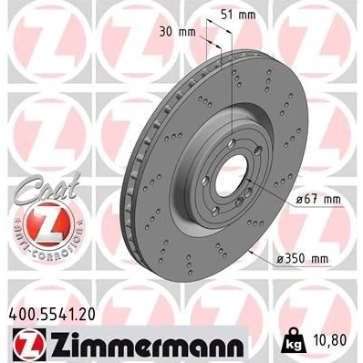 Billede af ZIMMERMANN 400.5541.20 Bremseskiver 350 30 6/5 5 112 indvendigt ventileret, hullet coatet højkarboniseret MERCEDES BENZ: A klasse, B GLB
