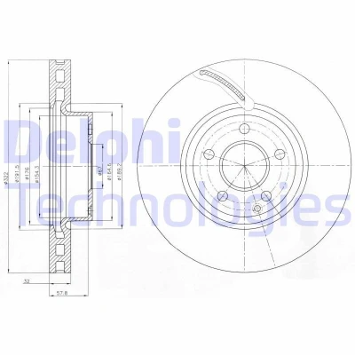 Billede af DELPHI BG9075C Bremseskiver 322 32 5 ventileret coatet højkarboniseret uden hjullejer, ABS sensorring MERCEDES BENZ: C klasse T modell