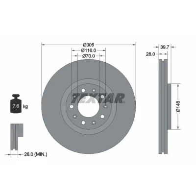 Billede af TEXTAR PRO 92220803 Bremseskiver 305 28 05/10 110 indvendigt ventileret coatet uden hjulbolte, hjulnav ALFA ROMEO: Giulietta Hatchback