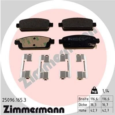 Billede af ZIMMERMANN 25096.165.3 Bremseklodser med akustisk advarsel for slid Billede svarer til leveringsomfang OPEL: Zafira C Tourer, Astra J GTC