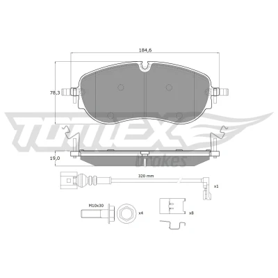 Billede af TOMEX brakes TX 60 00 Bremseklodser foraksel Inkl. slidadvarselskontakt med bremsecaliperskruer tilbehør VOLKSWAGEN: ID.4, SKODA: Enyaq IV SUV