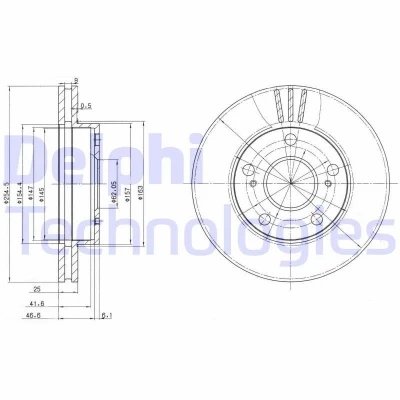 Billede af DELPHI BG3172 Bremseskiver 255 25 5 ventileret olieret ubehandlet uden hjullejer, ABS sensorring TOYOTA: Previa / Estima I