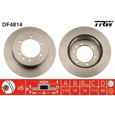 Billede af TRW DF4814 Bremseskiver 316 18 6 139,7 ventileret lakeret NISSAN: Patrol GR 5 SUV, 4 Hardtop