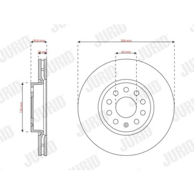 Billede af JURID Bremseskive VOLKSWAGEN: Golf VIII Hatchback, Variant, AUDI: A3 Sportback 306mm 26mm 5 112, 65mm ventileret 563828JC Bremseskiver