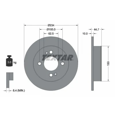 Billede af TEXTAR PRO 92291603 Bremseskiver 234 10 04/06 100 fuldstændigt coatet uden hjulbolte, hjulnav HYUNDAI: i10 II Hatchback, Sedan