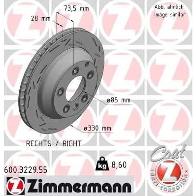Billede af ZIMMERMANN BLACK Z 600.3229.55 Bremseskiver højre 330 28 7/5 5 130 indvendigt ventileret, opslidset coatet højkarboniseret VOLKSWAGEN: Touareg I
