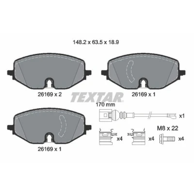Billede af TEXTAR 2616901 Bremseklodser Inkl. slidadvarselskontakt med bremsecaliperskruer SEAT: Leon IV Sportstourer, SKODA: Octavia Combi