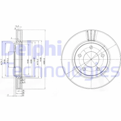 Billede af DELPHI BG3715 Bremseskiver 280 28 5 ventileret olieret ubehandlet uden hjullejer, ABS sensorring CHRYSLER: Voyager 4, / Grand 3