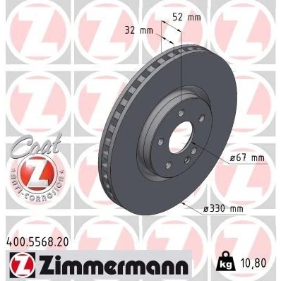 Billede af ZIMMERMANN Bremseskive MERCEDES BENZ: Vito Tourer, Mixto, V klasse 330mm 32mm 6/5 5 hul 112mm indvendigt ventileret coatet højkarboniseret