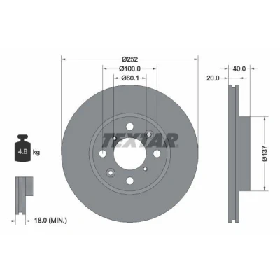 Billede af TEXTAR PRO 92148903 Bremseskiver 252 20 04/08 100 indvendigt ventileret coatet uden hjulbolte, hjulnav SUZUKI: SWIFT 3, Splash, OPEL: Agila B