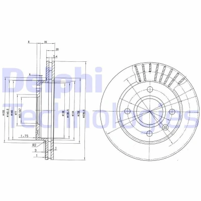 Billede af DELPHI BG2440 Bremseskiver 240 20 4 ventileret olieret ubehandlet uden hjullejer, ABS sensorring FORD: Escort 6, KA Hatchback, Puma