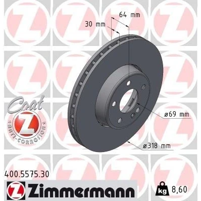Billede af ZIMMERMANN bremseskive 30mm 6/5 5 hul 112mm ventileret, todelt coatet højkarboniseret 400.5575.30 2064211200,A2064211200 Bremseskiver