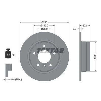 Billede af TEXTAR 92055700 Bremseskiver 280 9,9 05/06 120 fuldstændigt uden hjulbolte, hjulnav BMW: 3 Sedan, Coupe, Compact