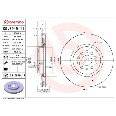Billede af BREMBO Bremseskive VOLKSWAGEN: ID.4, ID.5, SKODA: Enyaq IV SUV 340mm 27mm 9 indvendigt ventileret coatet højkarboniseret 09.E949.11 1EA615301A