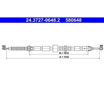 Billede af ATE 24.3727 0648.2 Håndbremsekabel 1722 FORD: MONDEO 3 Kombi