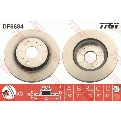Billede af TRW DF6684 Bremseskiver 280 22 5 114,3 ventileret lakeret SUZUKI: SX4 I Hatchback, Sedan