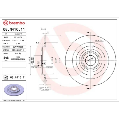 Billede af BREMBO 08.N410.11 Bremseskiver 316 11 5 fuldstændigt coatet