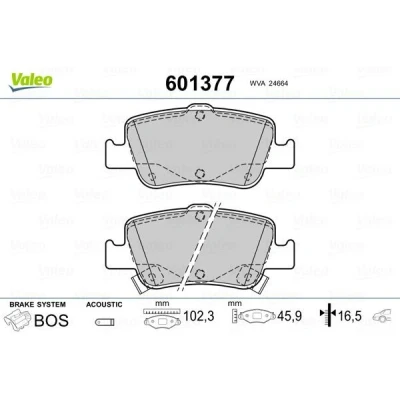Billede af VALEO 601377 Bremseklodser bagaksel Inkl. slidadvarselskontakt med anti knirke plade TOYOTA: Auris Stationcar, Hatchback, Corolla X Sedan