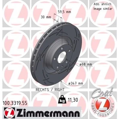 Billede af ZIMMERMANN 100.3319.55 Bremseskiver 347 30 6/5 5 112 udvendig ventileret, opslidset coatet højkarboniseret AUDI: A6 C6 Avant, Sedan
