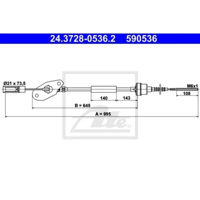 Billede af ATE 24.3728 0536.2 Koblingskabel FIAT: 500 Hatchback, FORD: KA Hatchback