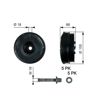 Billede af GATES TVD1037A Remskive Krumtapaksel 155 med tilbehør FleetRunner Micro V Stretch Fit BMW: 3 Touring, Sedan