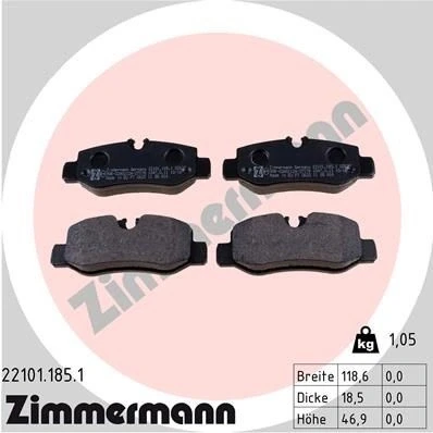 Billede af ZIMMERMANN 22101.185.1 Bremseklodser Forberedt til slidindikator Billede svarer leveringsomfang MERCEDES BENZ: Vito Van, V klasse, Tourer