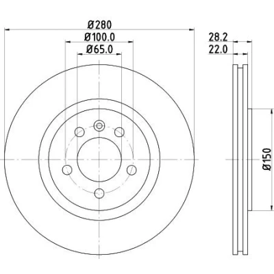 Billede af HELLA 8DD 355 102 741 Bremseskiver 280 22 05/06 100 udvendig ventileret uden hjulbolte, hjulnav VOLKSWAGEN: GOLF 3, Corrado, Vento
