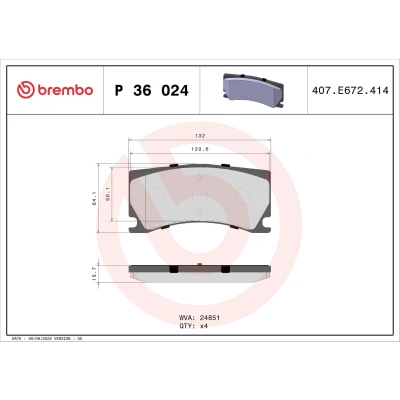 Billede af BREMBO P 36 024 Bremseklodser Ekskl. slidadvarselskontakt uden tilbehør PEUGEOT: 308 SW 2, II Hatchback, RCZ Coupe