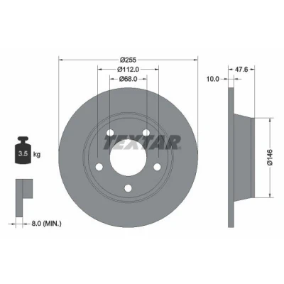 Billede af TEXTAR PRO 92117303 Bremseskiver 255 10 05/05 112 fuldstændigt coatet uden hjulbolte, hjulnav AUDI: A6 C5 Avant, Sedan
