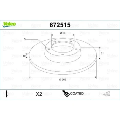 Billede af VALEO 672515 Bremseskiver bagaksel 302 10 5 fuldstændigt coatet HONDA: CR V 3, 4, 2