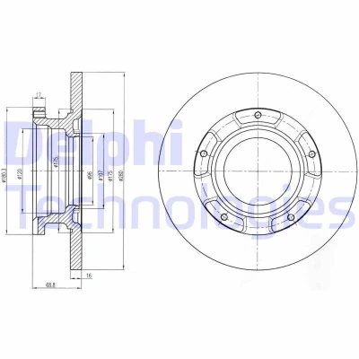 Billede af DELPHI BG4008 Bremseskiver 280 16 5 fuldstændigt olieret ubehandlet uden hjullejer, med ABS sensorring FORD: Transit Mk6 Van, Bus